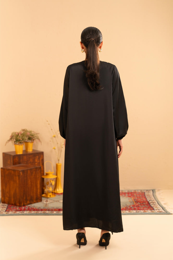 Althea Black Satin Abaya
