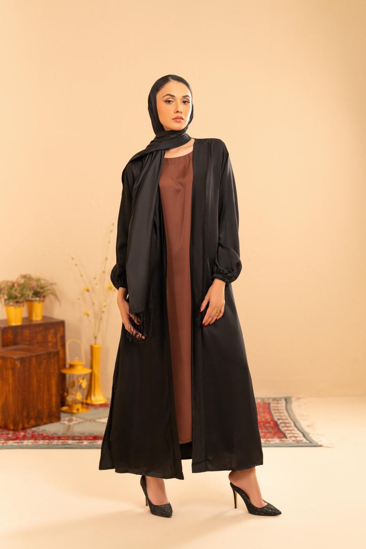 Althea Black Satin Abaya