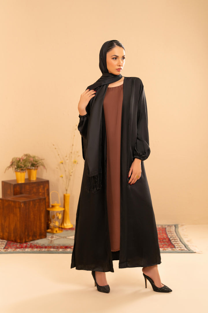 Althea Black Satin Abaya