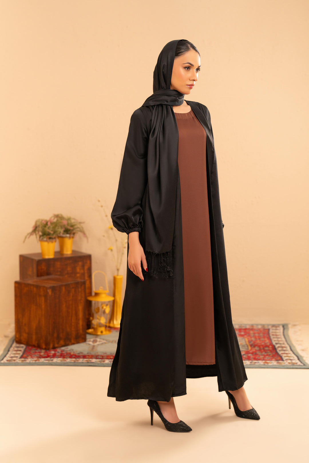 Althea Black Satin Abaya