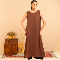 Sleeveless Cocoa Satin Slip Dress