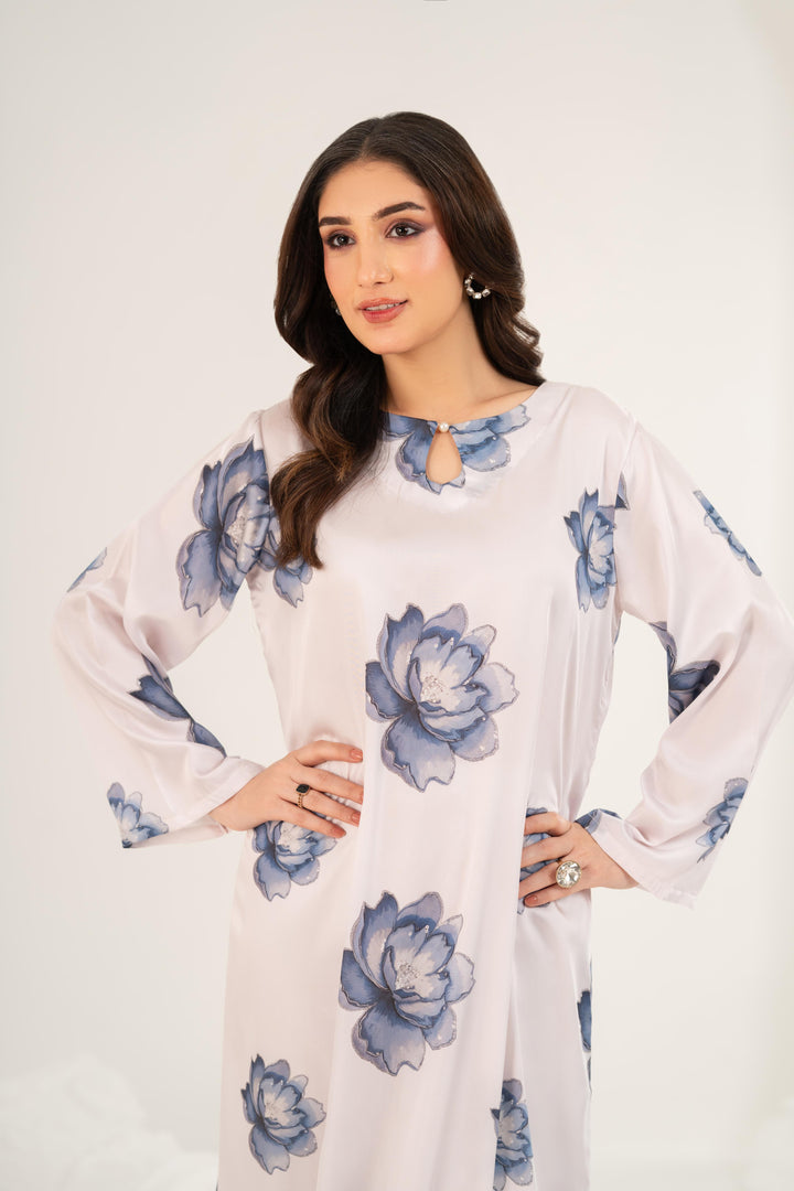 Azure Fleur Satin Dress