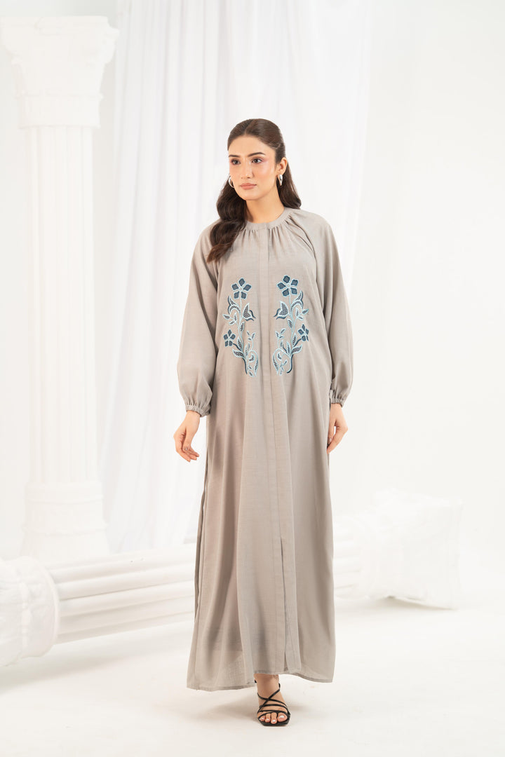 Grey Blue Embroidered Dress