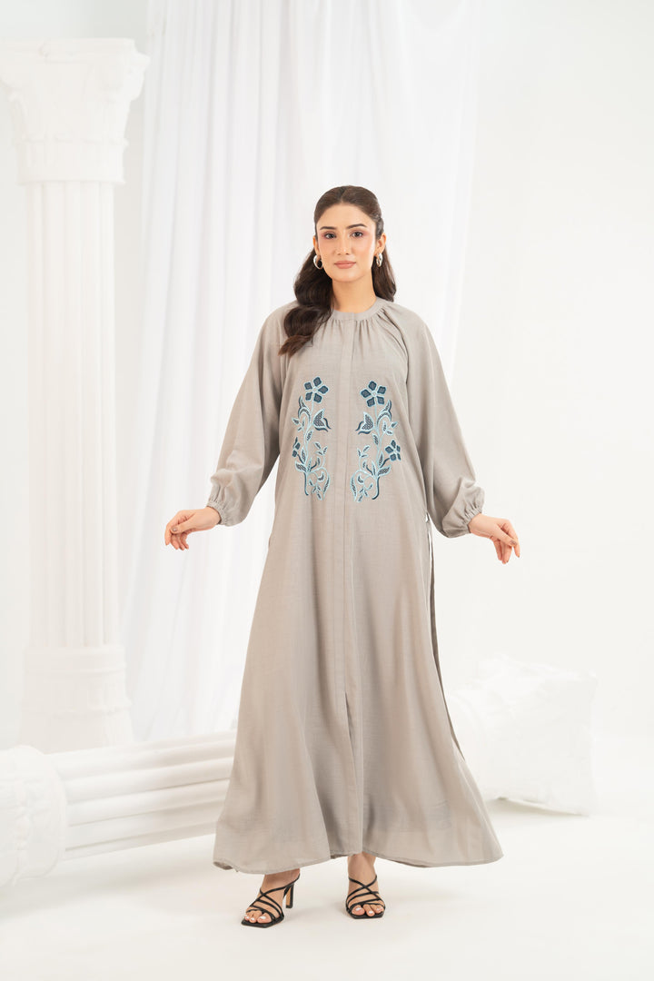 Grey Blue Embroidered Dress