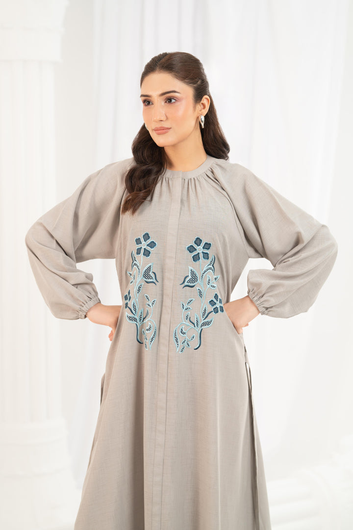 Grey Blue Embroidered Dress