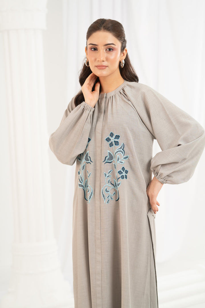 Grey Blue Embroidered Dress