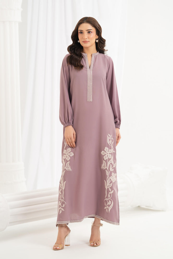 Mauve Floral Embroidered Dress