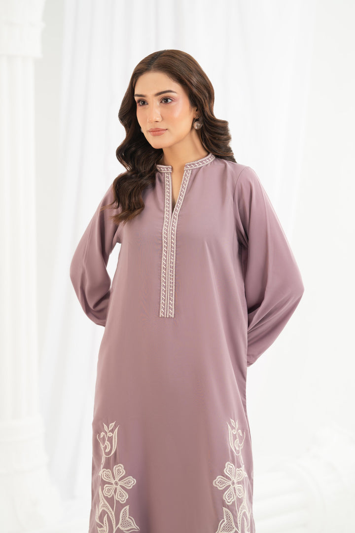 Mauve Floral Embroidered Dress