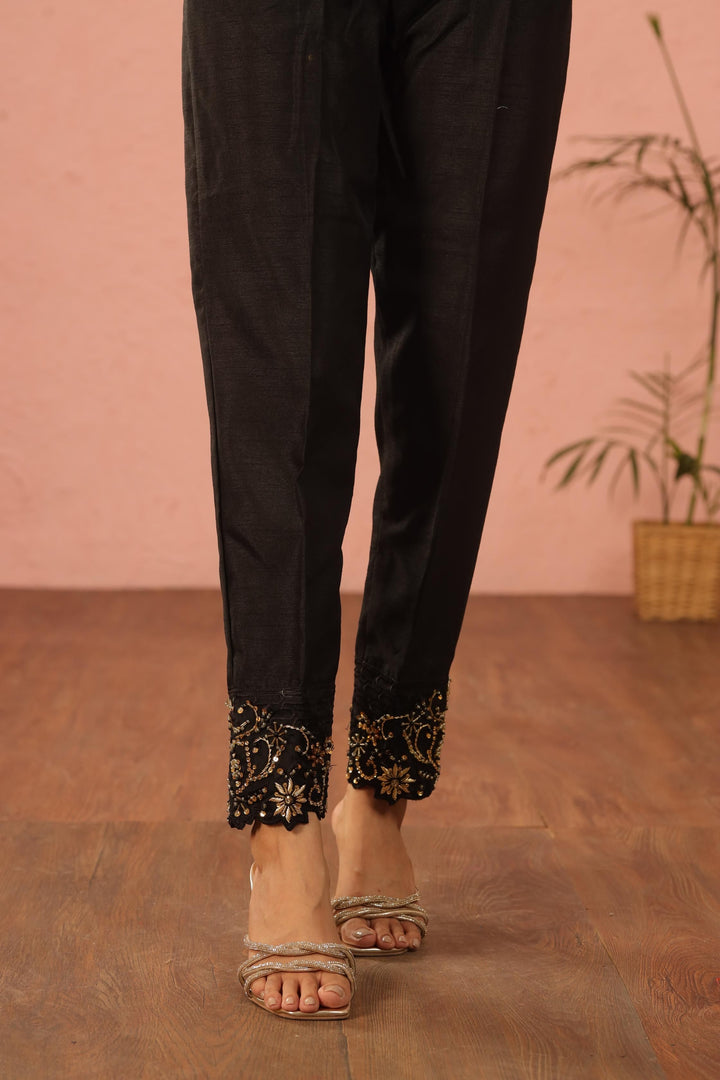 Raw Silk Black Trouser - Stonez