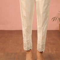 Raw Silk Beige Trouser - Stonez