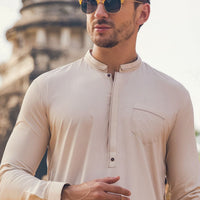 Polyester Viscose Cream Shalwar Kameez - Almirah