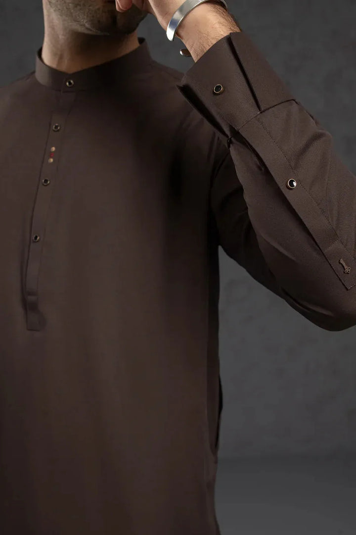 Blended Brown Kurta Trouser - Almirah