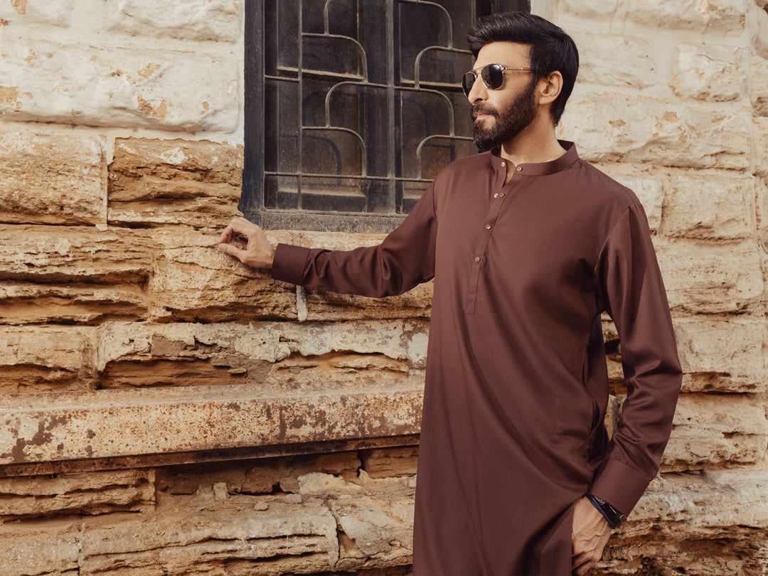 Blended Maroon Kurta Trouser - J. Junaid Jamshed