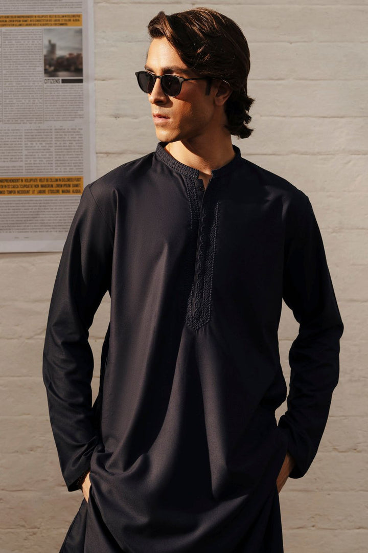 Blended Navy Blue Kurta Trouser- Almirah