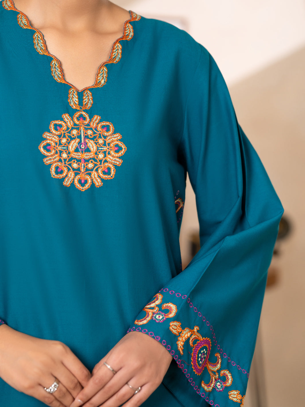 Lawn Dyed Turquoise Kurti - Almirah