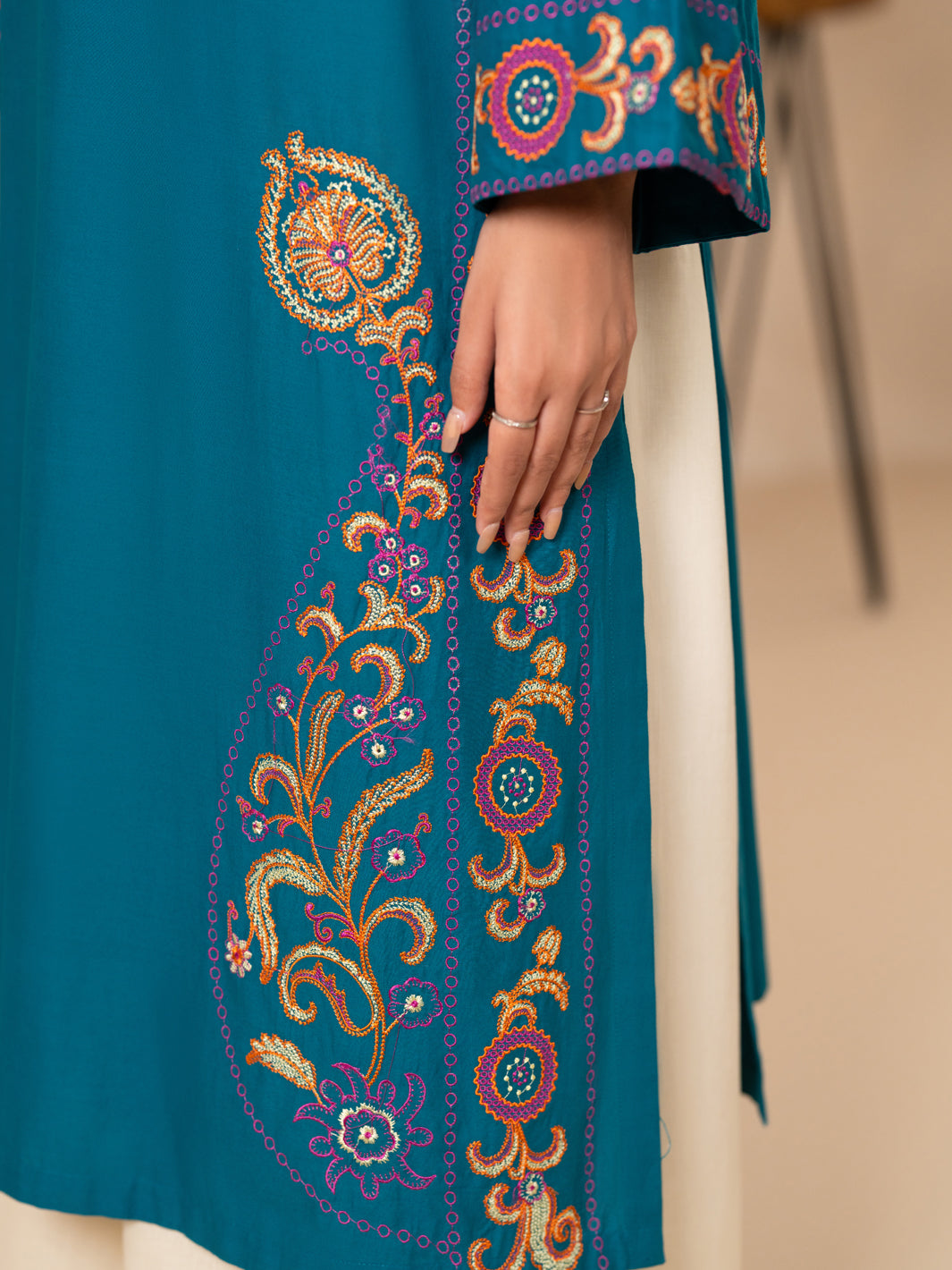 Lawn Dyed Turquoise Kurti - Almirah