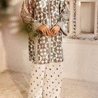 Cotton Jacquard Black & White Stitched Suit - Almirah
