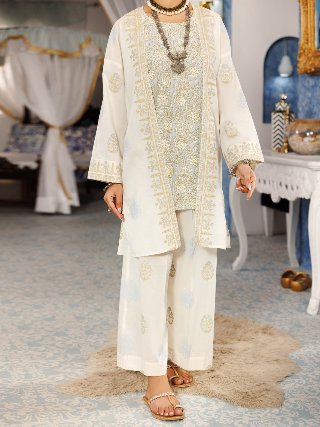 Cambric Ivory Stitched Suit - Almirah