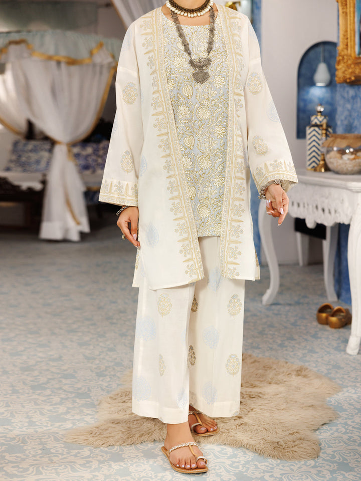 Cambric Ivory Stitched Suit - Almirah