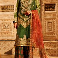 Mesuri Net Mehndi Green Stitched Suit - Almirah