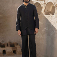 Blended Black Waist Coat Suit - J. Junaid Jamshed