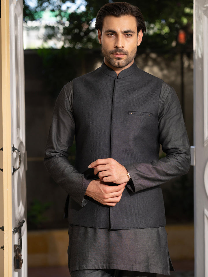 Blended Dark Grey Waist Coat - Almirah