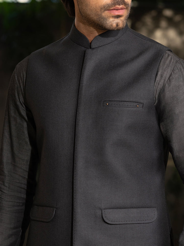 Blended Dark Grey Waist Coat - Almirah
