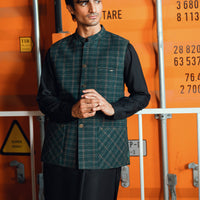 Blended Dark Green Waist Coat - Almirah