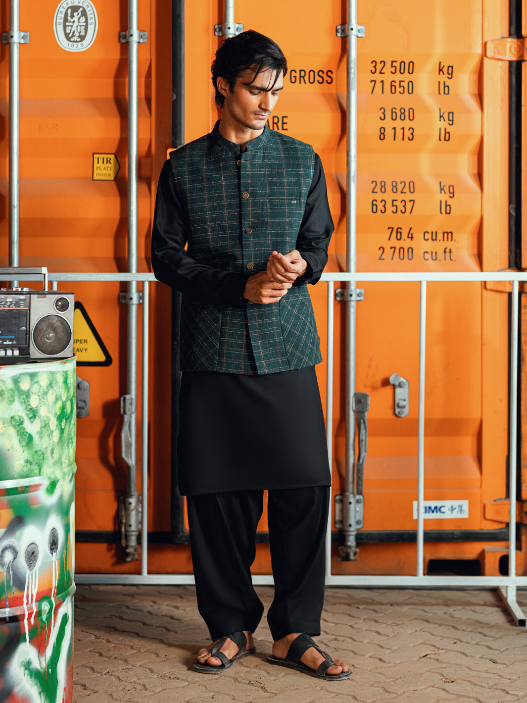 Blended Dark Green Waist Coat - Almirah