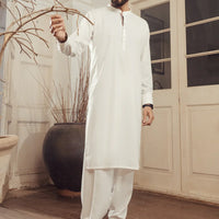 Blended White Shalwar Kameez - Almirah