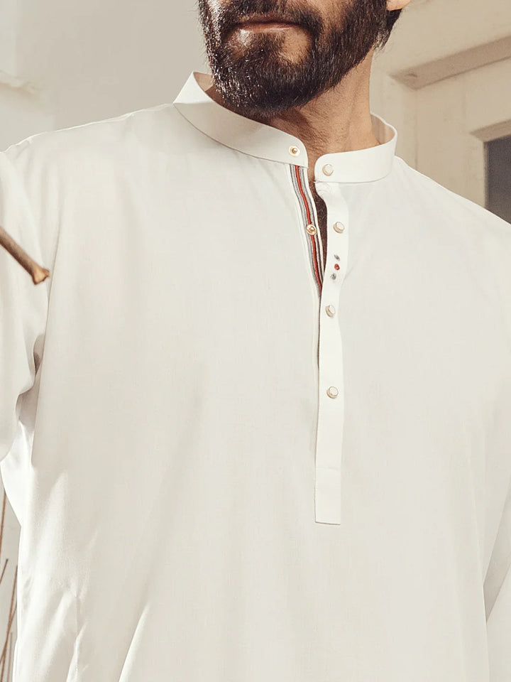 Blended White Shalwar Kameez - Almirah