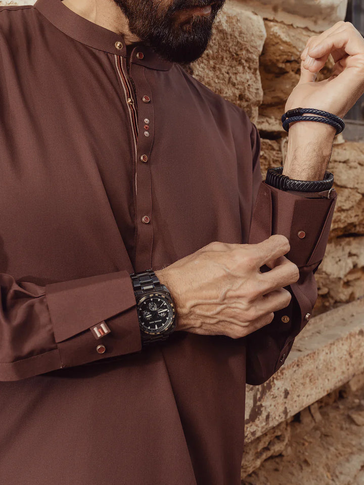 Blended Maroon Kurta Trouser- Almirah