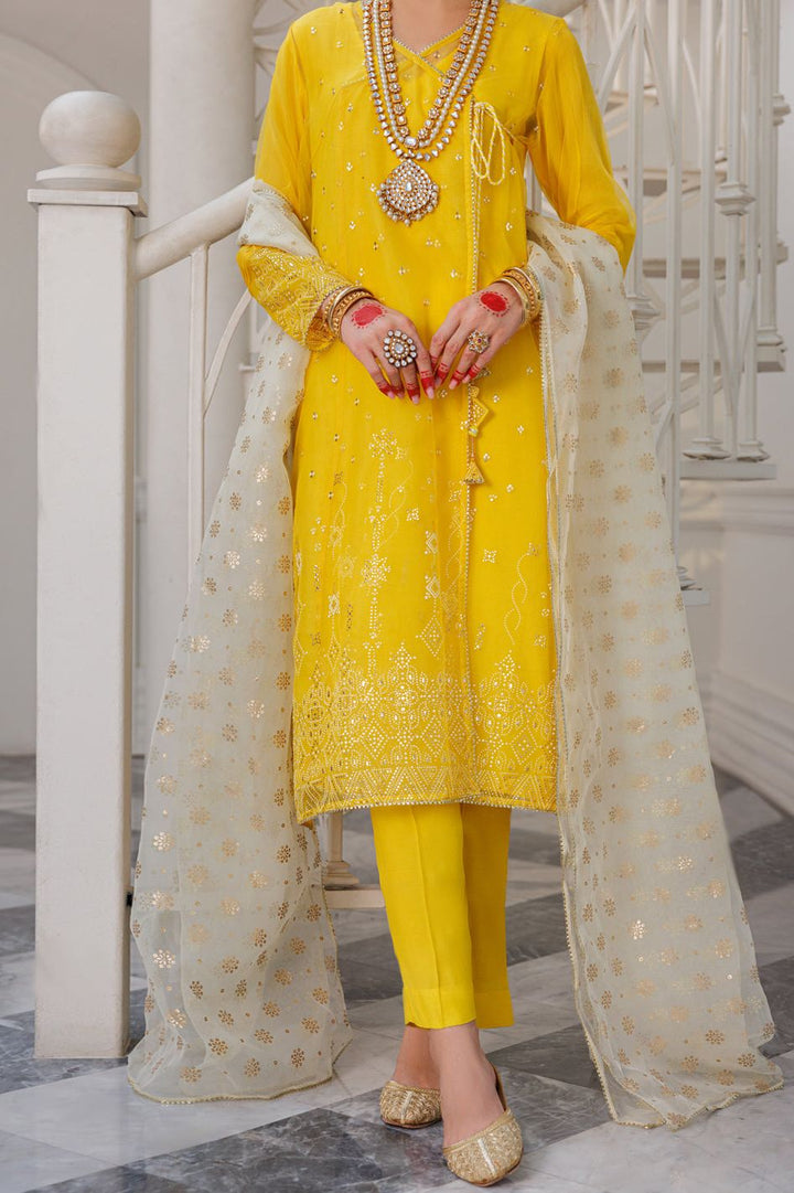 Organza Yellow Stitched Suit - Almirah
