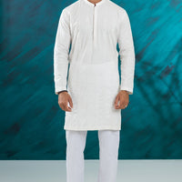 Blended White Kurta - Almirah