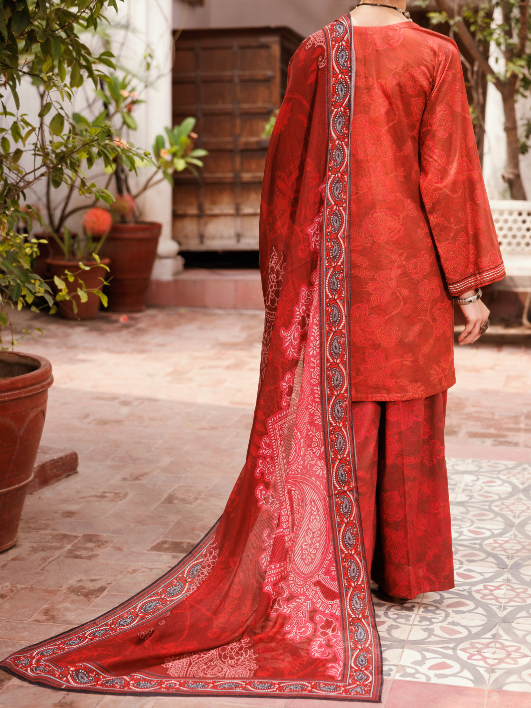 Cambric Maroon Stitched Suit - Almirah