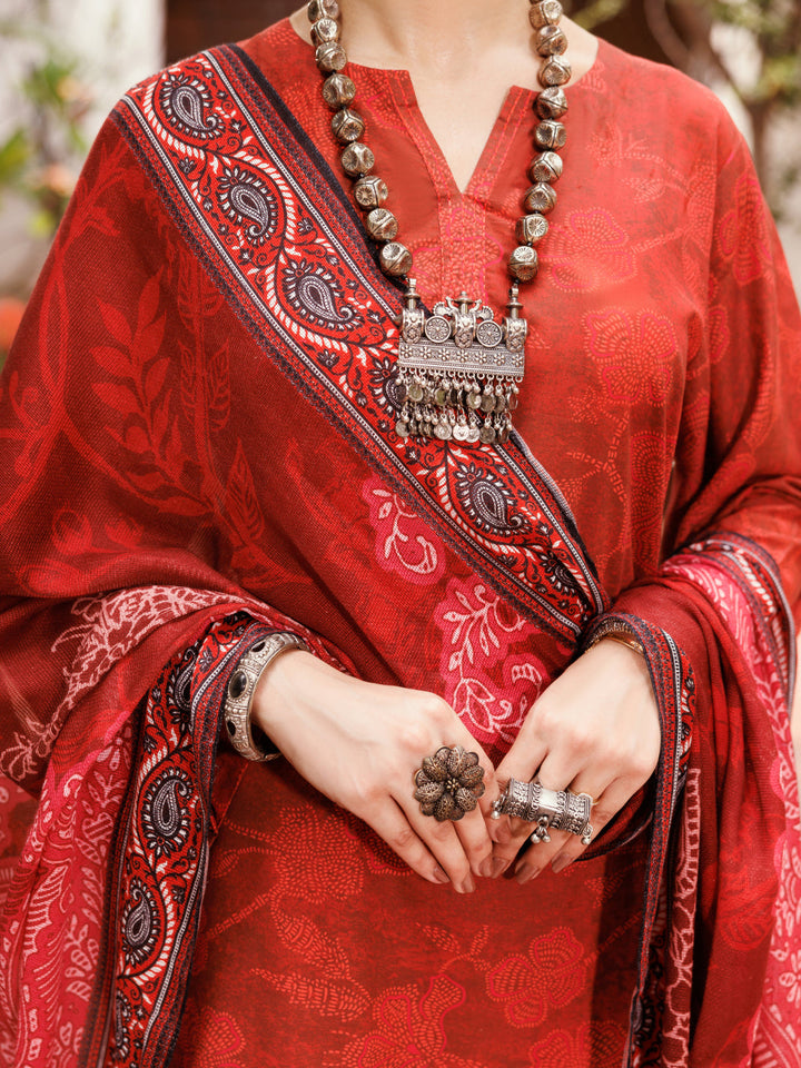 Cambric Maroon Stitched Suit - Almirah