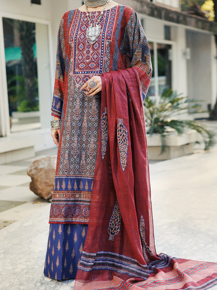 Lawn Maroon Stitched Suit - Almirah