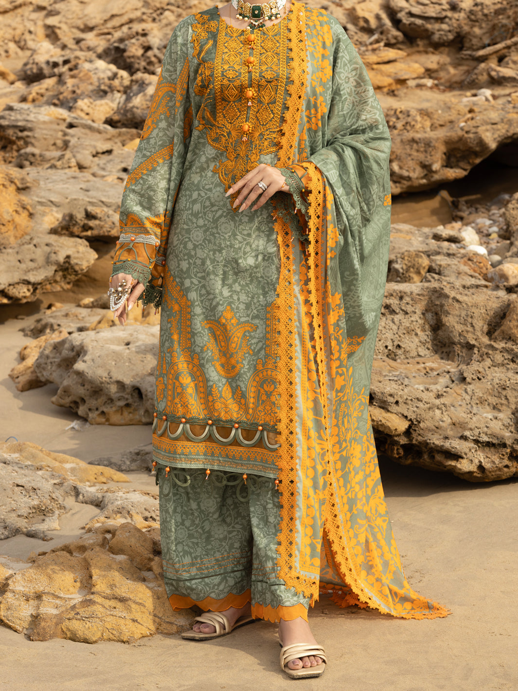 Lawn Sage Green Unstitched Suit - Almirah
