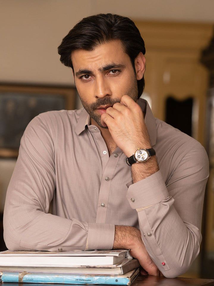 Blended Light Brown Shalwar Kameez - Wasim Akram by Almirah