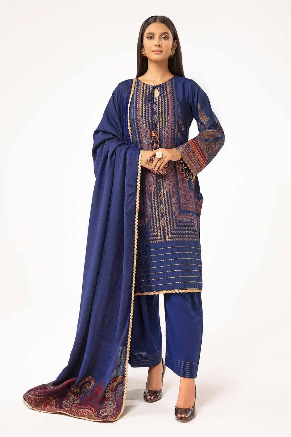 Printed Khaddar Dark Blue Unstitched Suit - Gul Ahmed