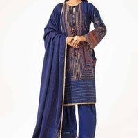 Printed Khaddar Dark Blue Unstitched Suit - Gul Ahmed