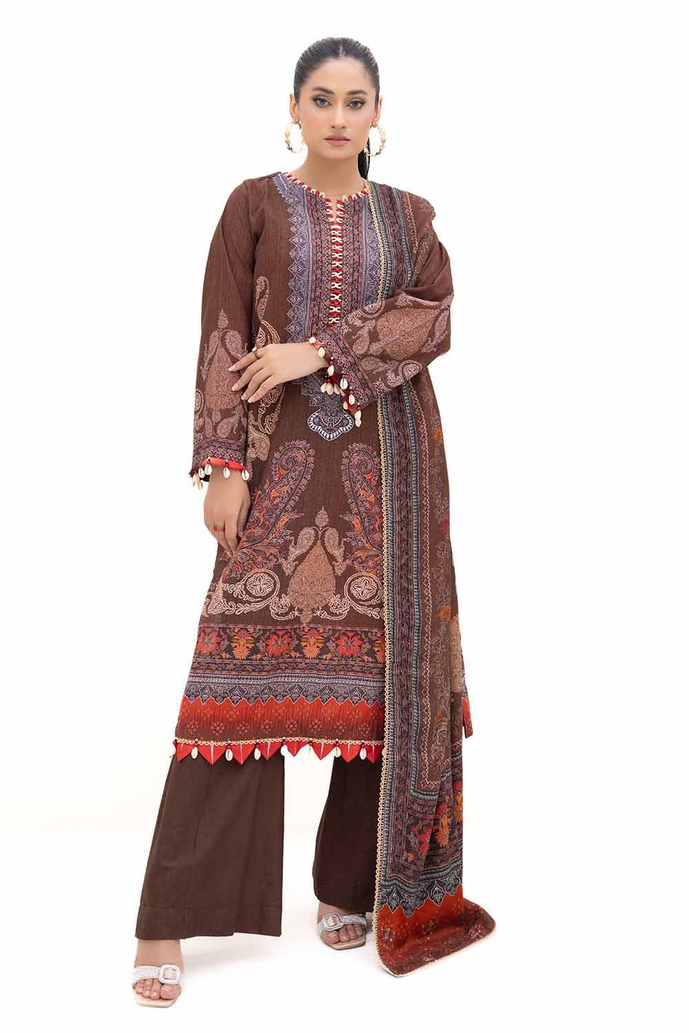 Acrylic Brown Unstitched Suit - Gul Ahmed