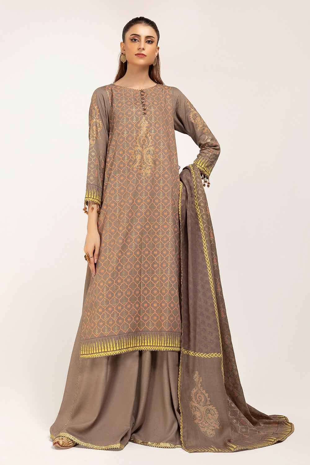 Printed Karandi Beige Unstitched Suit - Gul Ahmed