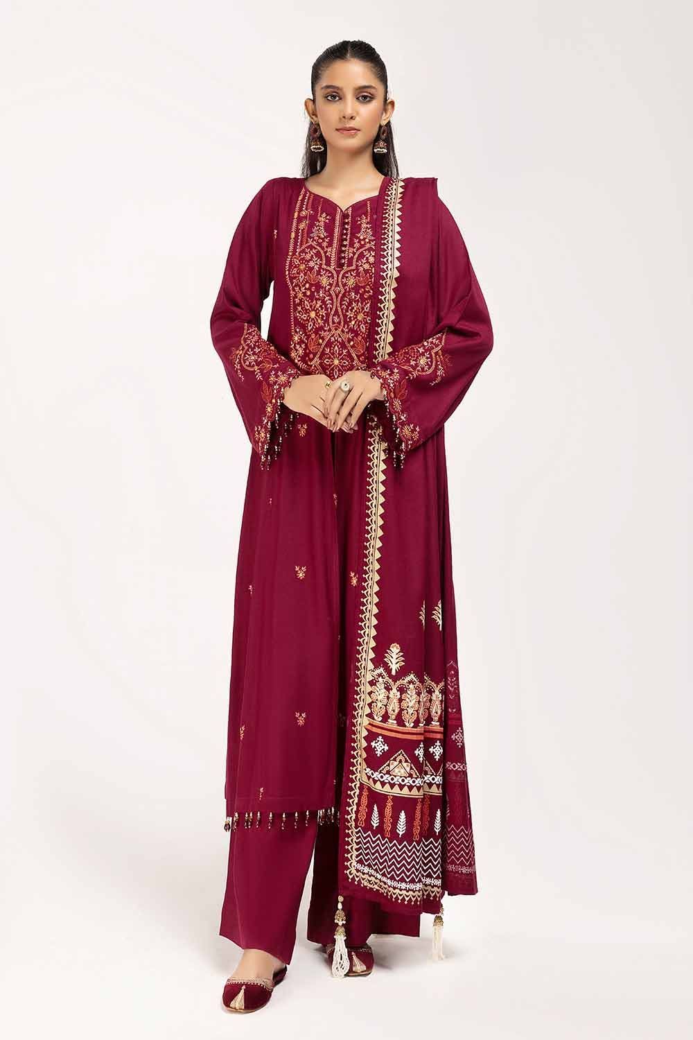 Embroidered Acrylic Maroon Unstitched Suit - Gul Ahmed