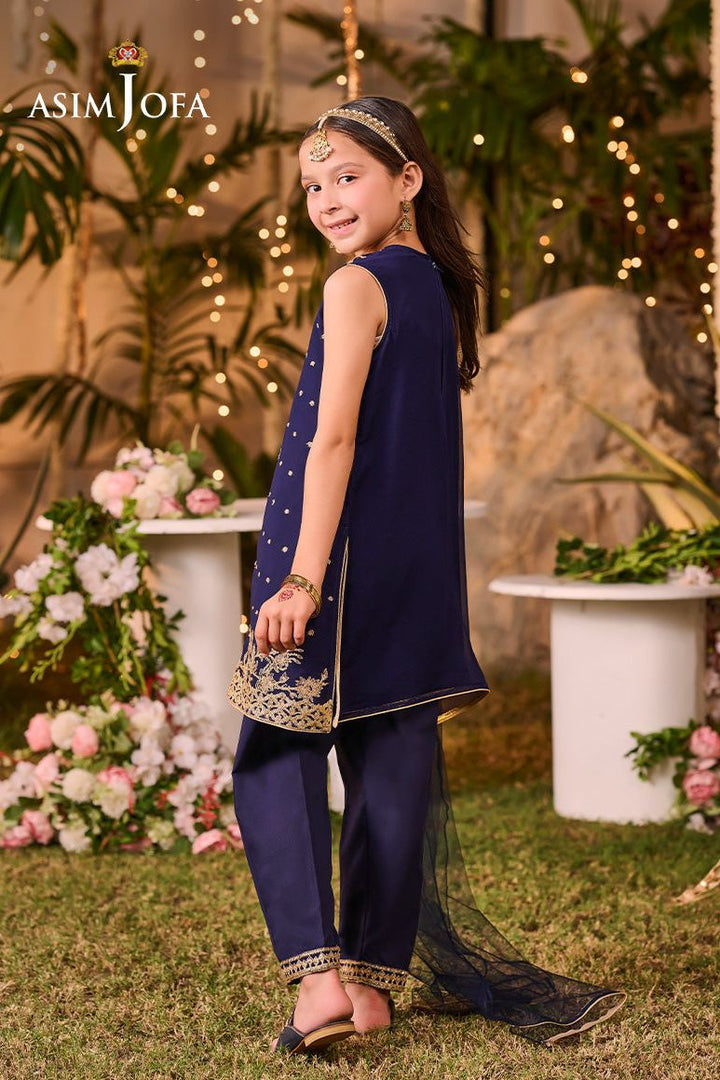 Poly Chiffon Blue Stitched Suit - Asim Jofa