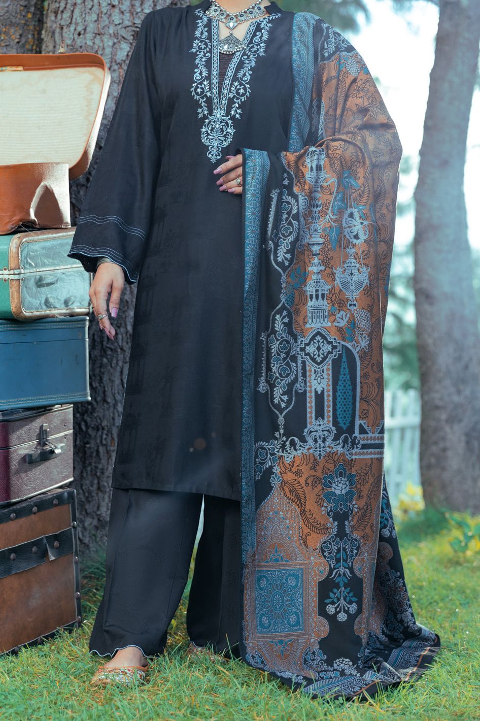 Yarn Dyed Black Stitched Suit - Almirah