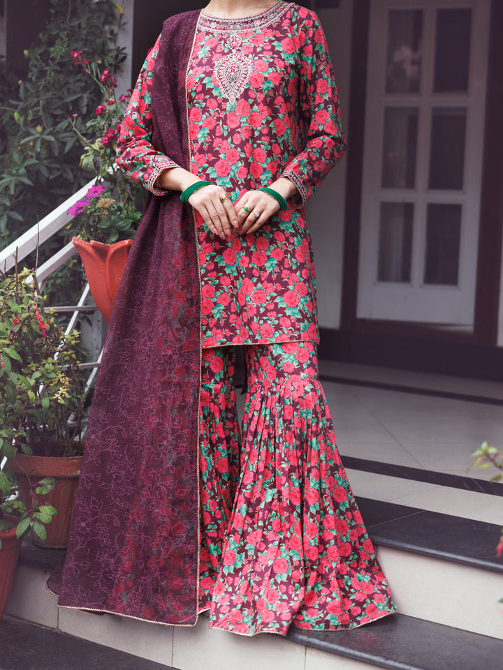 Cambric Purple Stitched Suit - Almirah