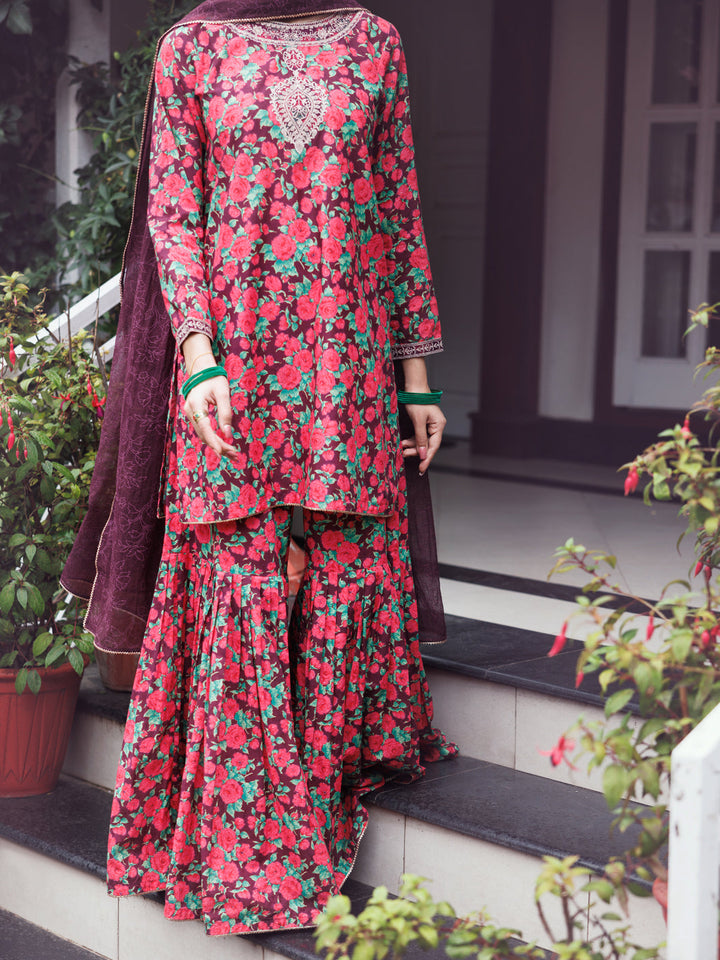 Cambric Purple Stitched Suit - Almirah