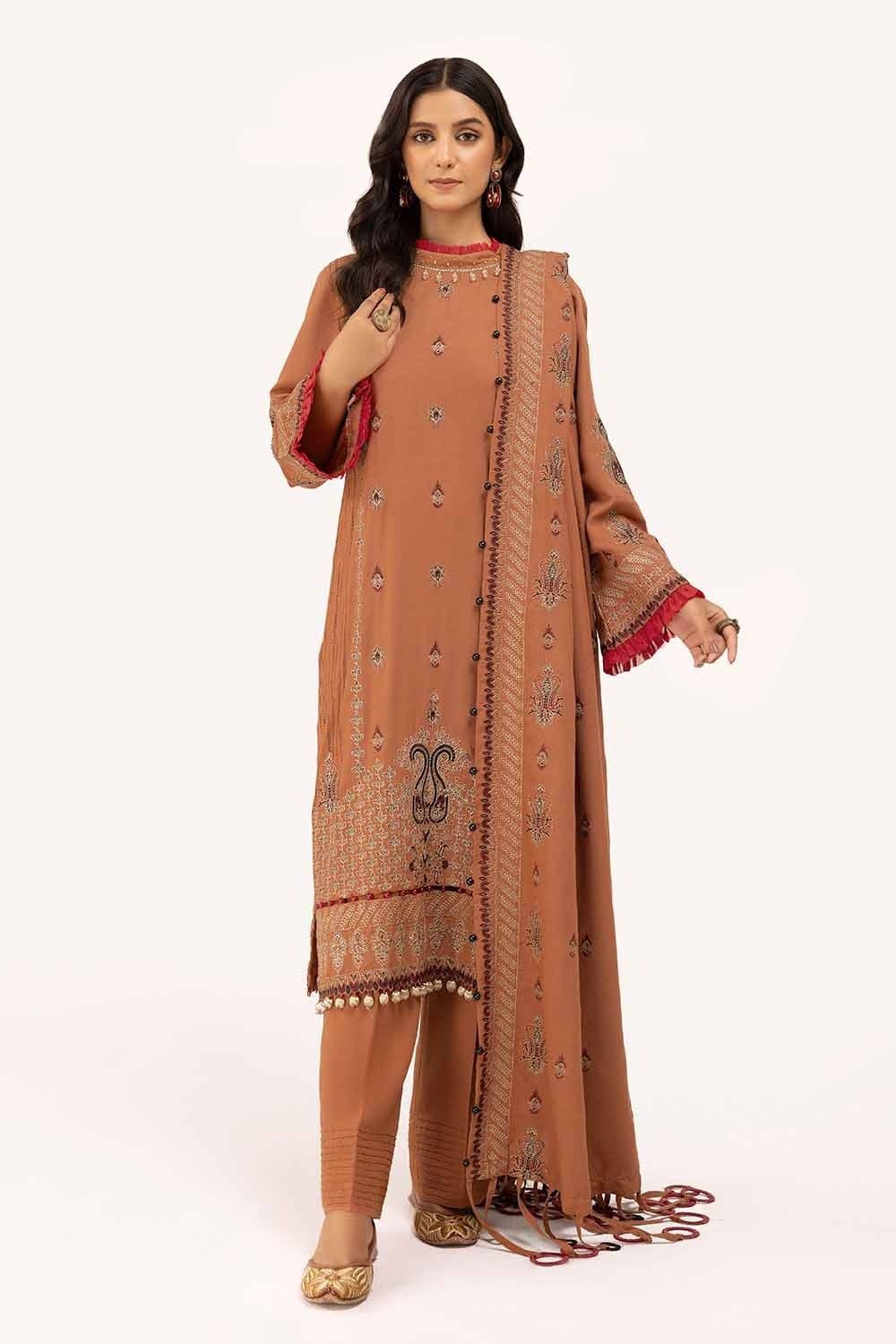 Zari Embroidered Karandi Red Unstitched Suit - Gul Ahmed