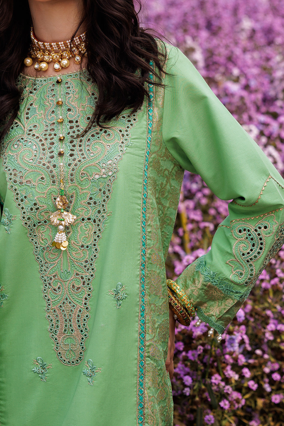 charizma green dress Charizma Vasl Embroidered Printed Chiffon Dress